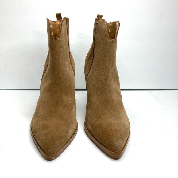 Marc Fisher Maree Suede Booties 9 Tan Ankle Western Block Heel Boots - Picture 7 of 16
